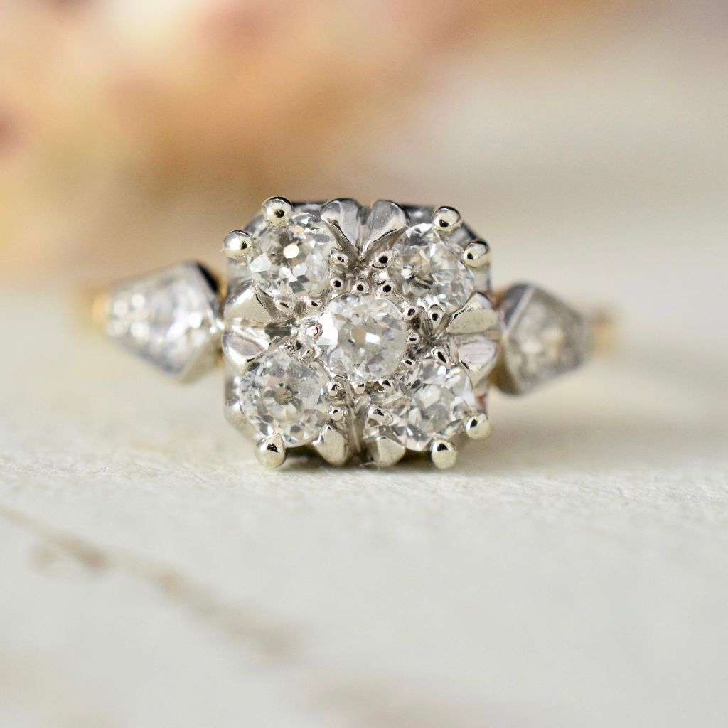 Antique Edwardian / EarlyArt Deco 18ct Yellow Gold Old Mine Cut Diamond Ring
