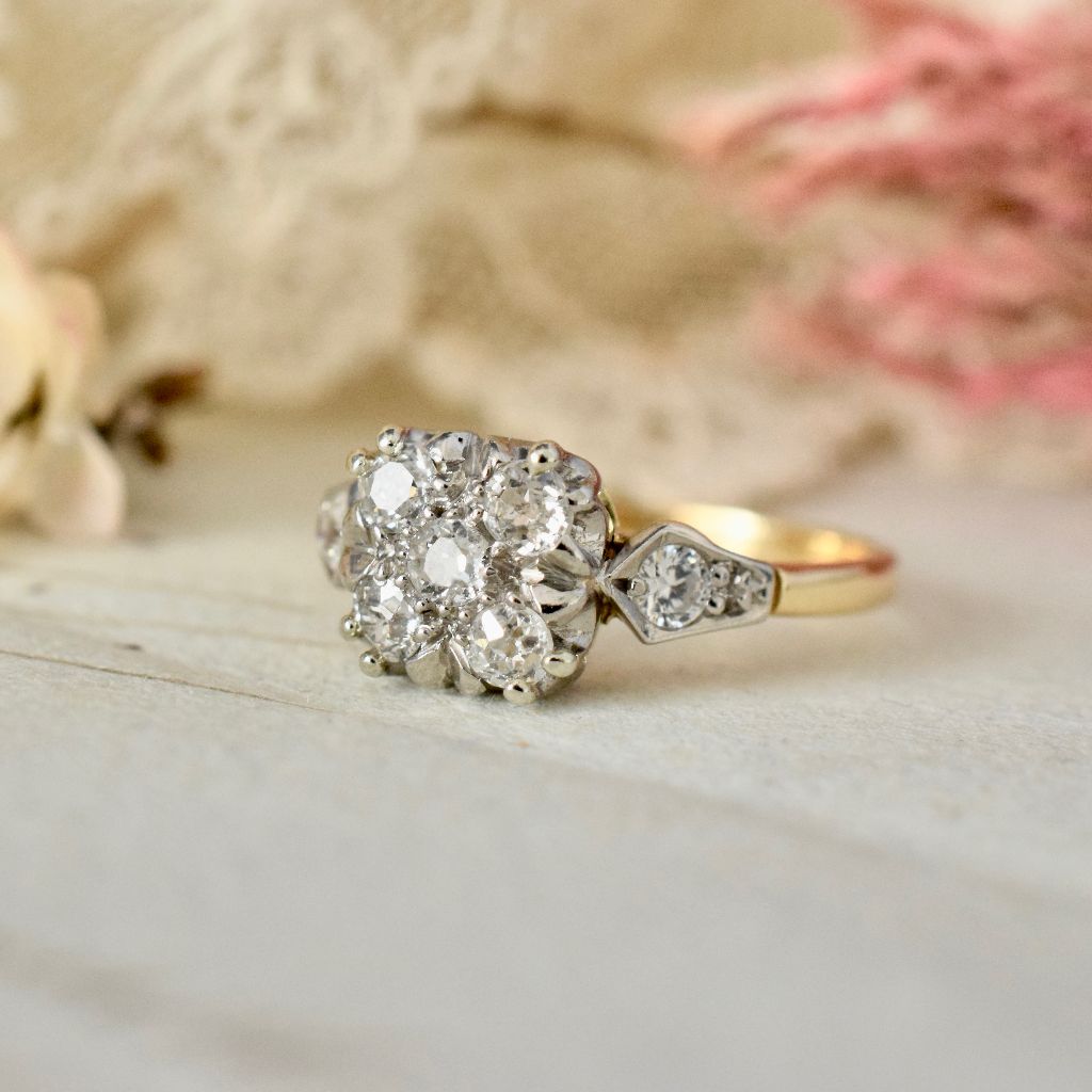 Antique Edwardian / EarlyArt Deco 18ct Yellow Gold Old Mine Cut Diamond Ring