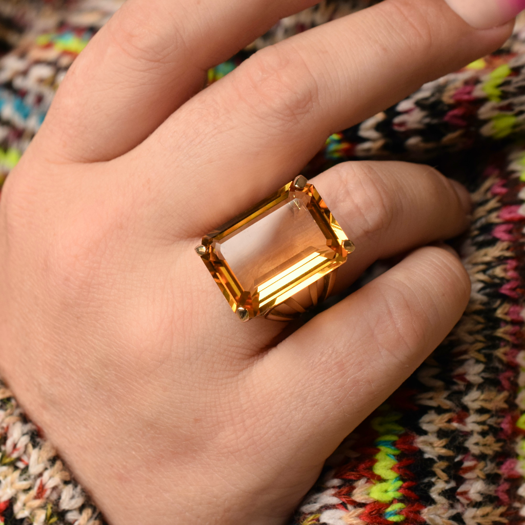 Huge 24ct Citrine Retro Style 9ct Yellow Gold Cocktail Ring