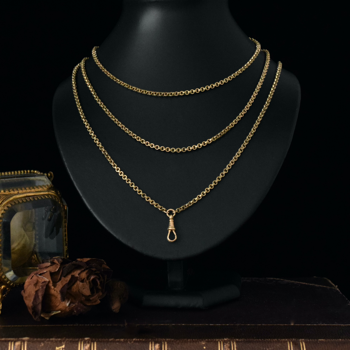 Antique ‘Rolled Gold’ Long Guard/Muff Chain Circa 1900