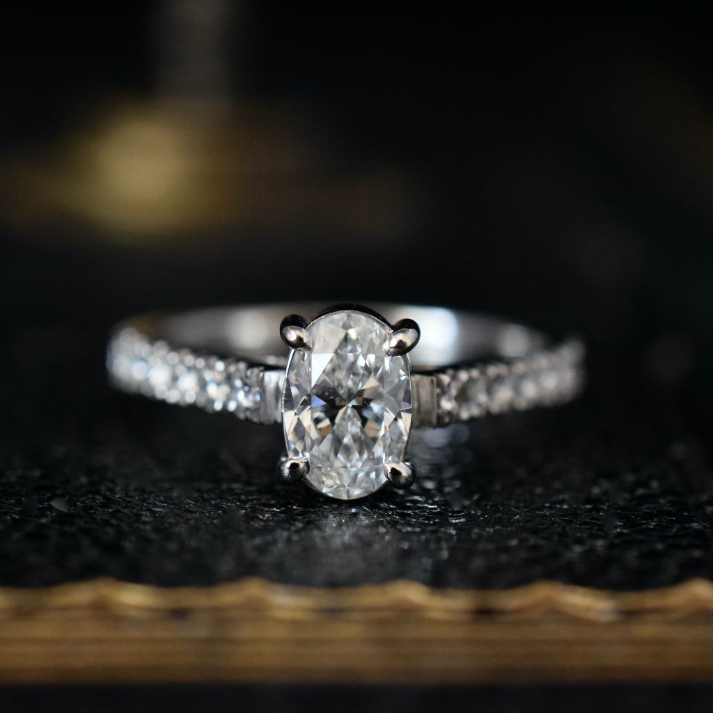 Auscert Certified 0.64ct (TDW 0.92ct) Oval Solitaire Diamond 18ct White Gold Ring