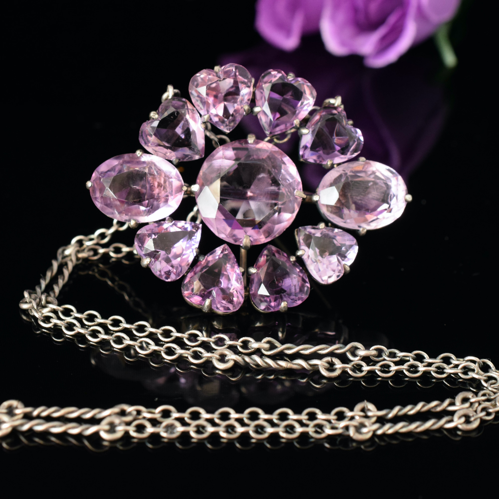 Antique Carved Heart Amethyst Sterling Silver Pendant/Brooch Circa 1910