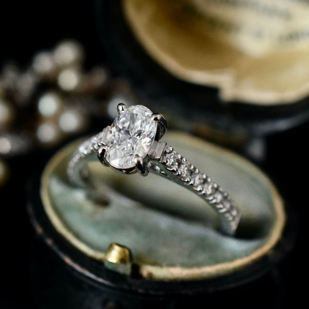 Auscert Certified 0.64ct (TDW 0.92ct) Oval Solitaire Diamond 18ct White Gold Ring