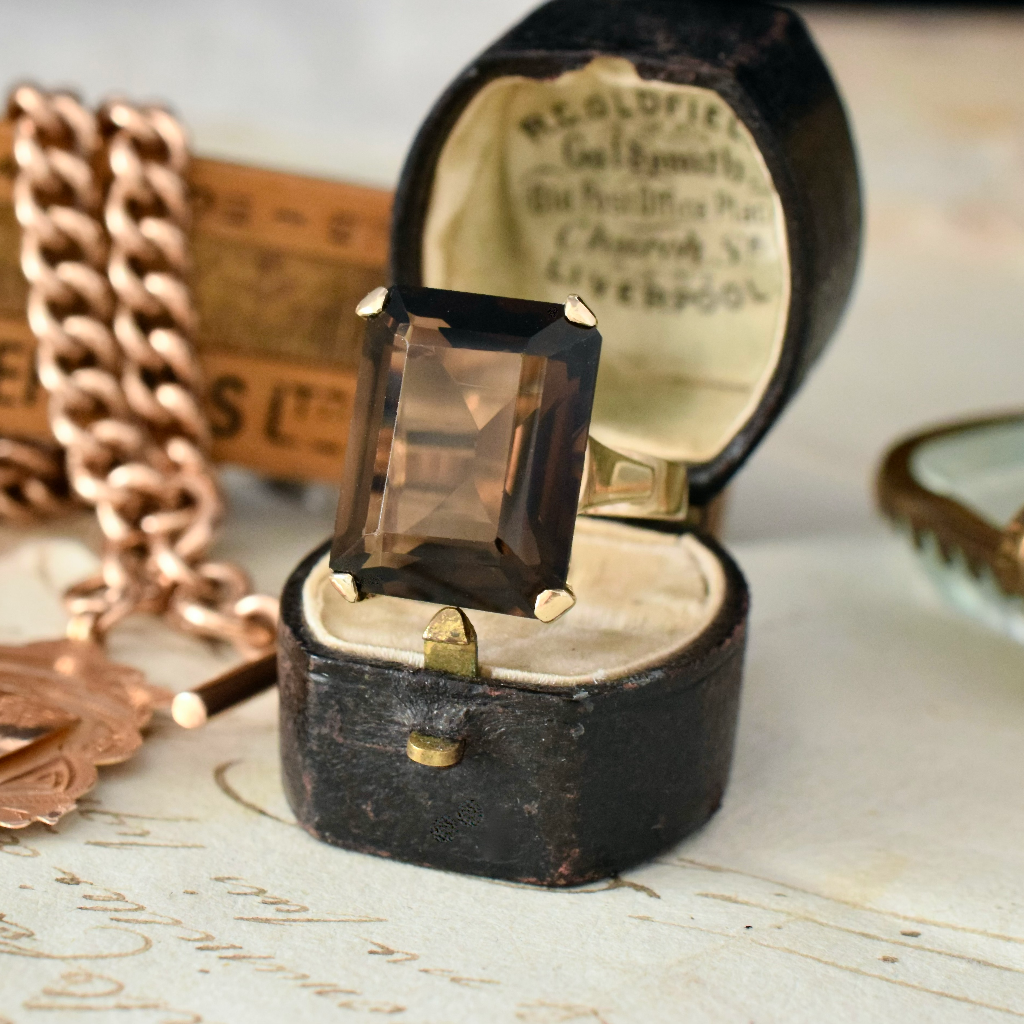Vintage 9ct Yellow Gold Retro Style Smoky Quartz Ring