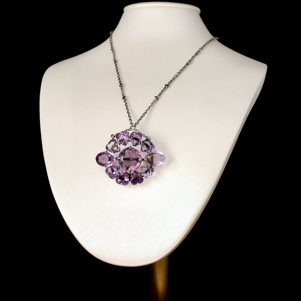 Antique Carved Heart Amethyst Sterling Silver Pendant/Brooch Circa 1910