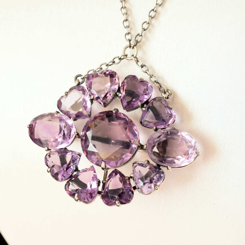 Antique Carved Heart Amethyst Sterling Silver Pendant/Brooch Circa 1910