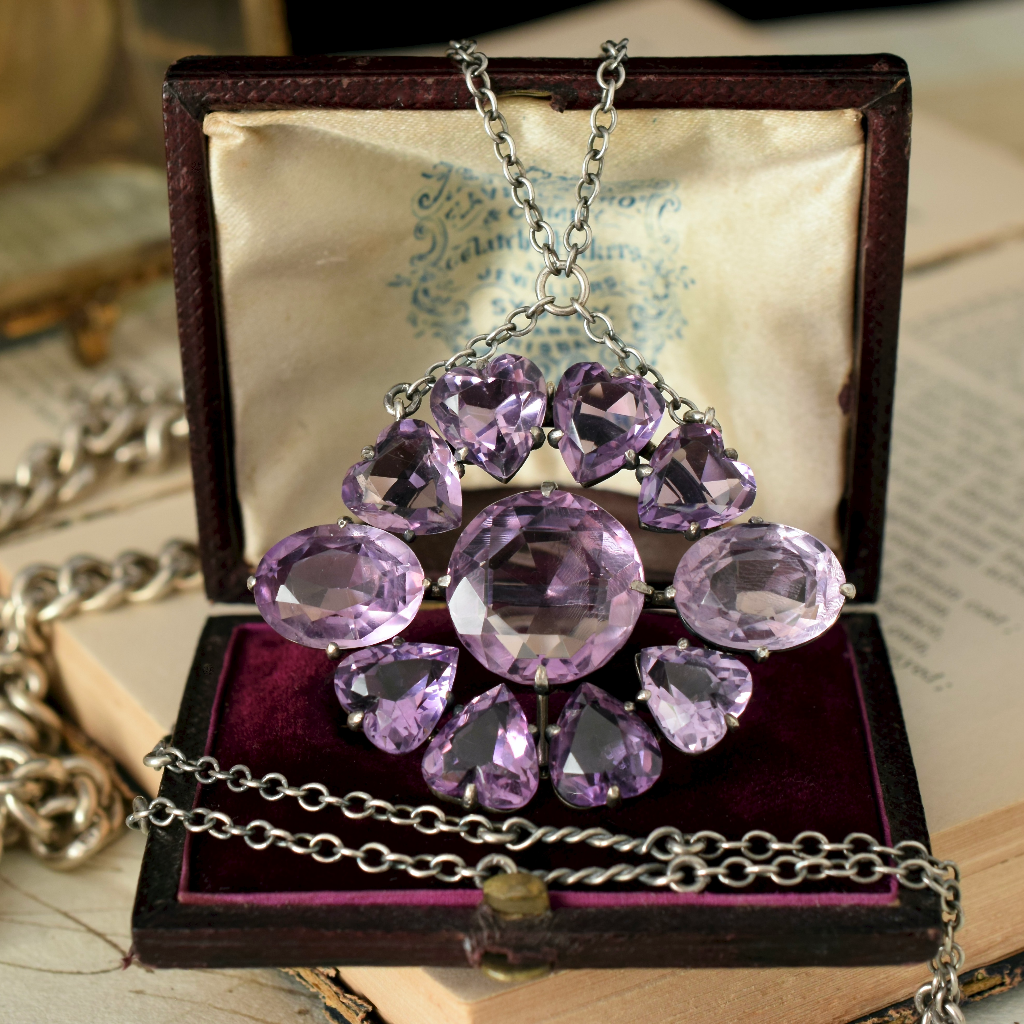 Antique Carved Heart Amethyst Sterling Silver Pendant/Brooch Circa 1910