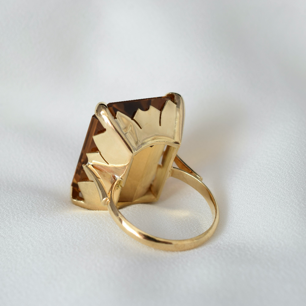 Vintage Retro Style 18ct Yellow Gold Golden Citrine Cocktail Ring
