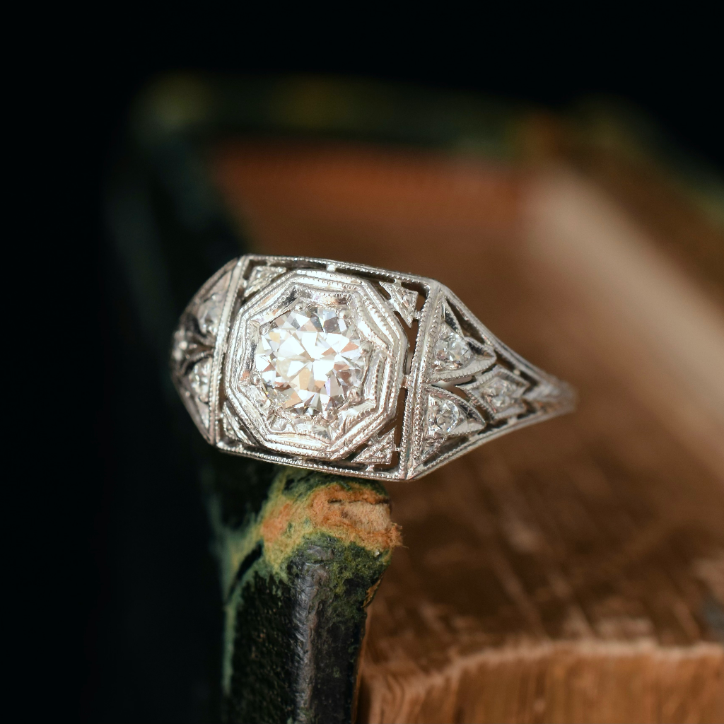 Antique Art Deco Platinum Solitaire Diamond Engagement Ring Circa 1925 (Independent Valuation Included In Purchase For - $8,000)