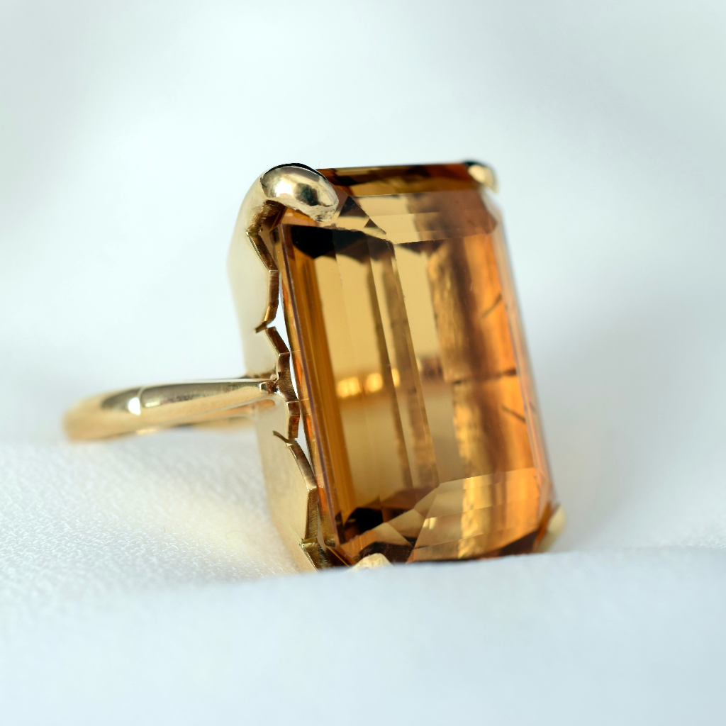 Vintage Retro Style 18ct Yellow Gold Golden Citrine Cocktail Ring