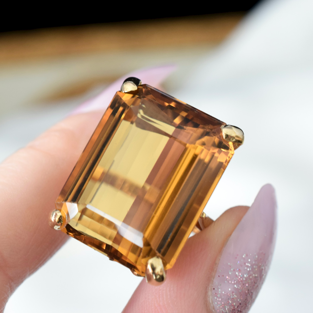 Vintage Retro Style 18ct Yellow Gold Golden Citrine Cocktail Ring