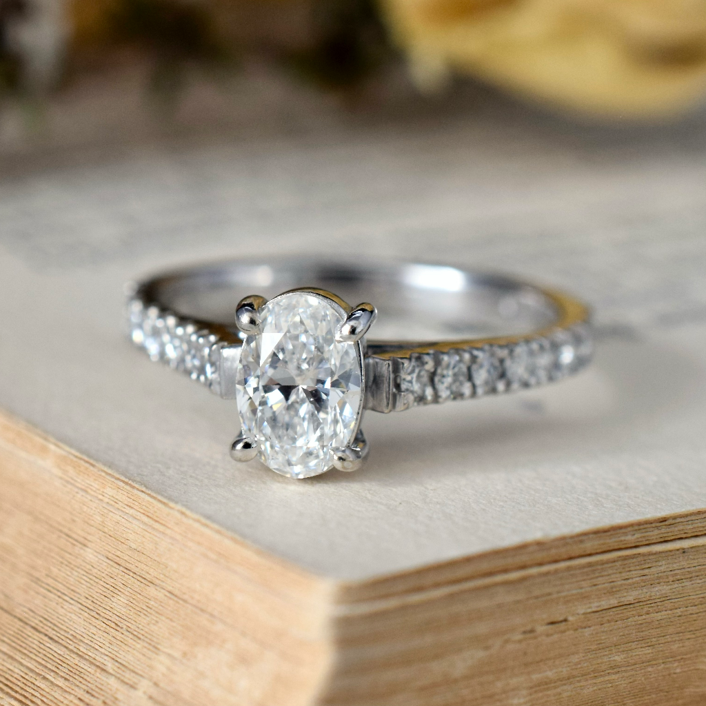 Auscert Certified 0.64ct (TDW 0.92ct) Oval Solitaire Diamond 18ct White Gold Ring
