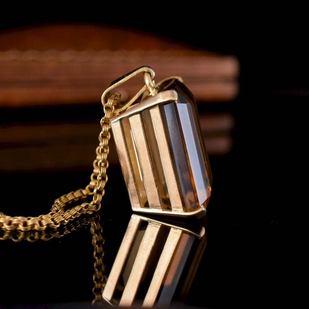 Vintage/Modern 18ct Yellow Gold Emerald-Cut Citrine Pendant (Independent Valuation Included In Purchase For - $3,800)