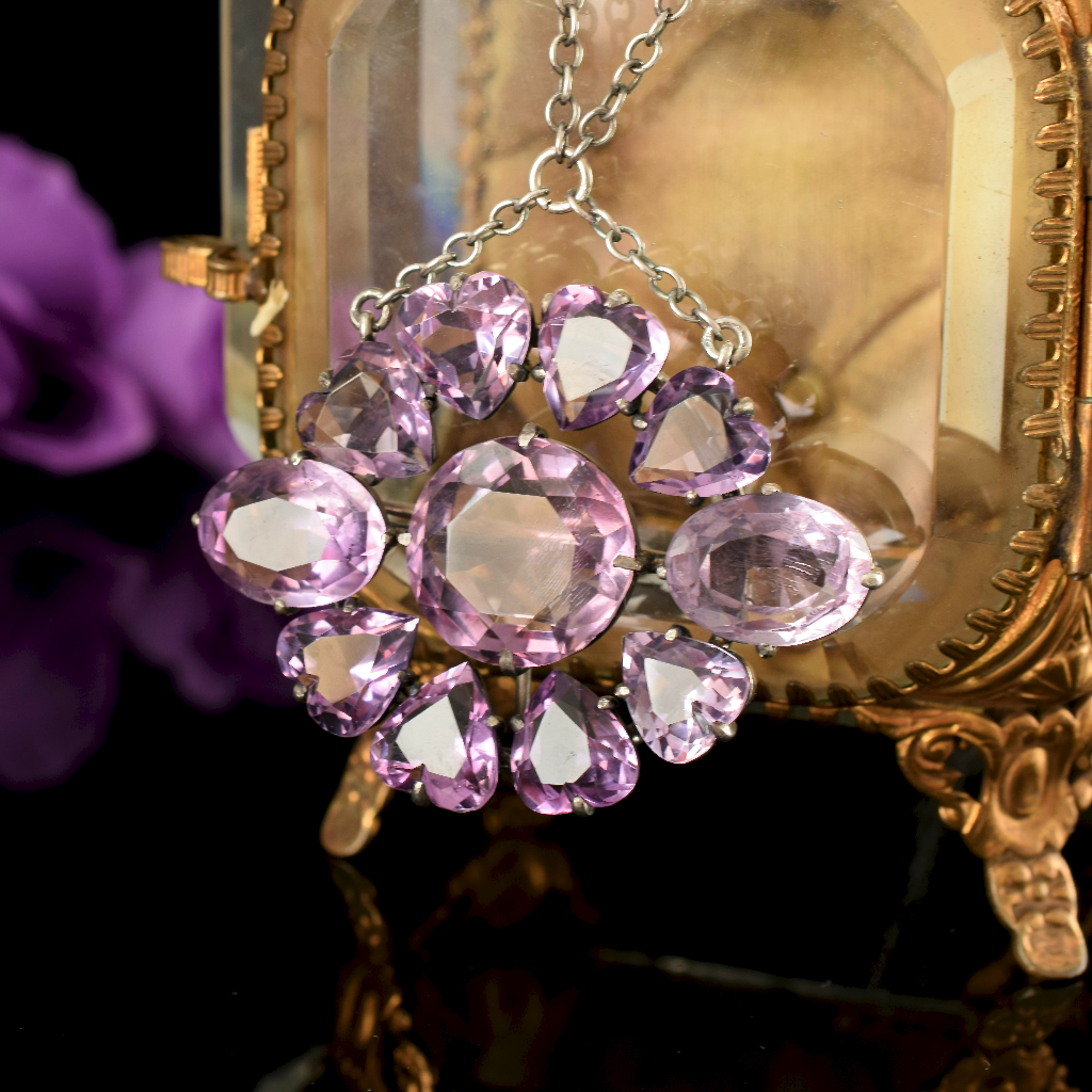 Antique Carved Heart Amethyst Sterling Silver Pendant/Brooch Circa 1910