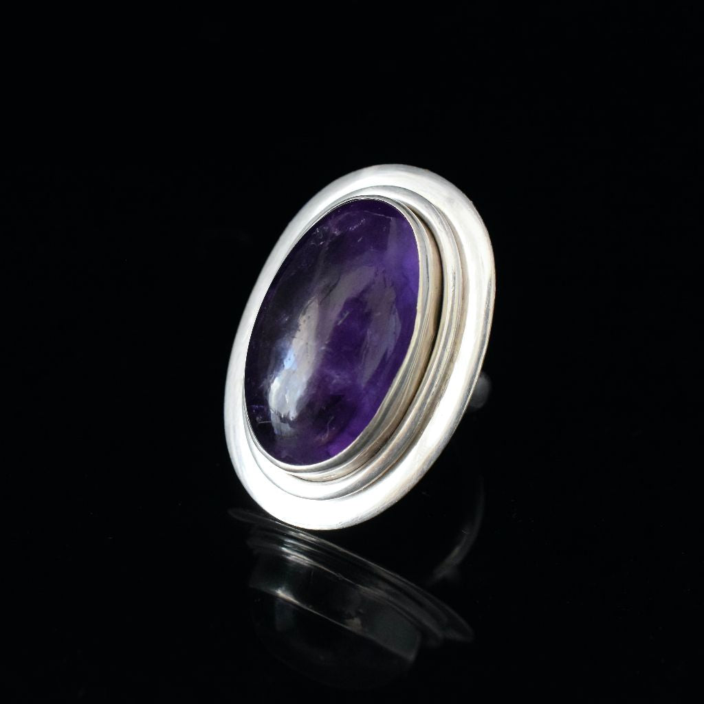 Vintage Sterling Silver Cabochon Amethyst Ring