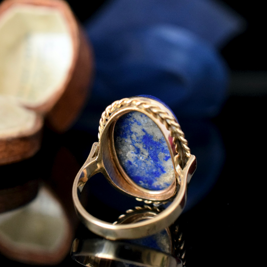 Vintage 9ct Yellow Gold Lapis Lazuli Cabochon Ring