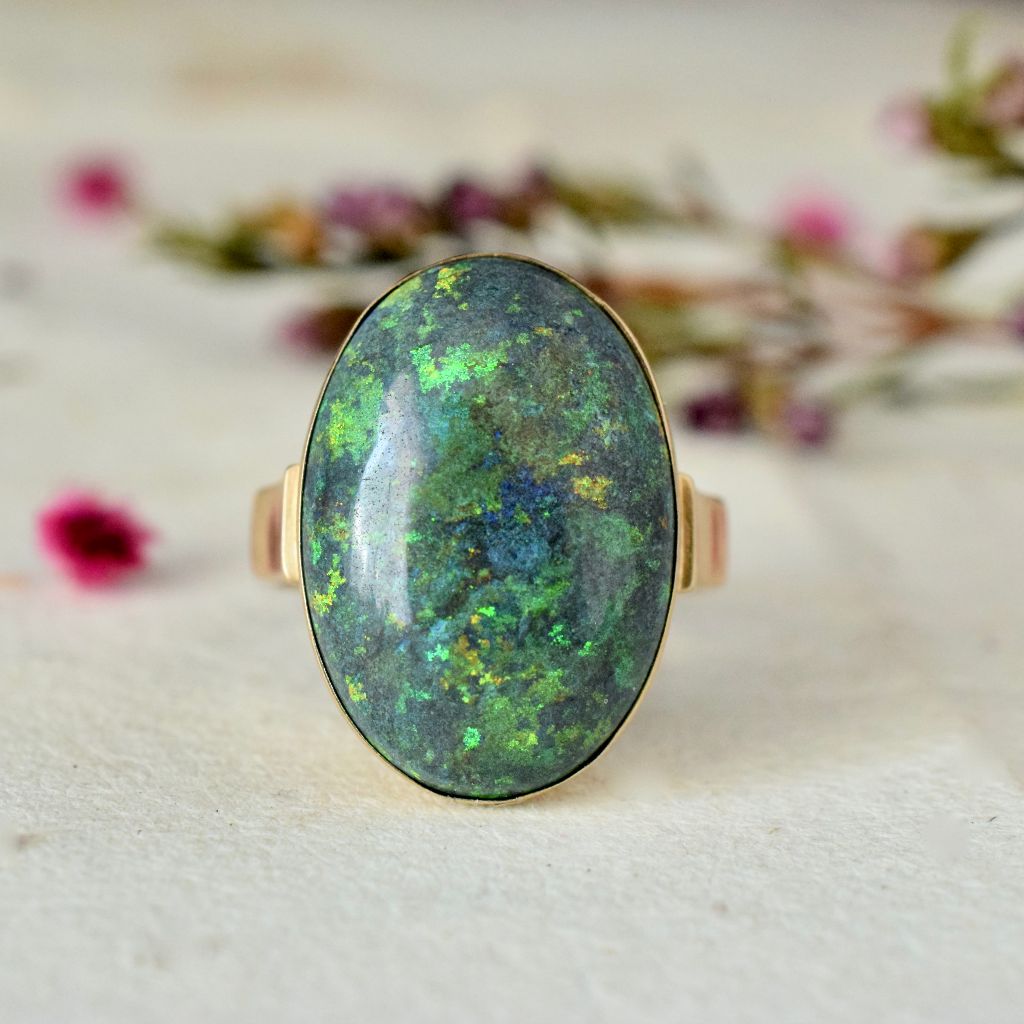 Vintage-Modern 9ct Yellow Gold Treated Matrix Opal Ring (Independent Valuation Included with Purchase $5000)