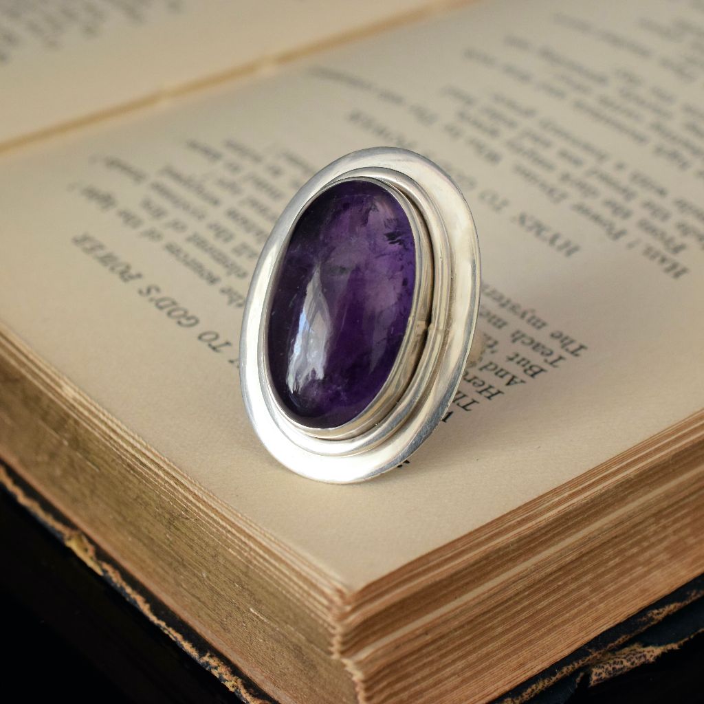 Vintage Sterling Silver Cabochon Amethyst Ring