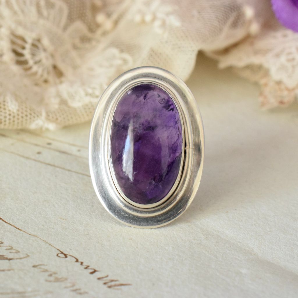 Vintage Sterling Silver Cabochon Amethyst Ring