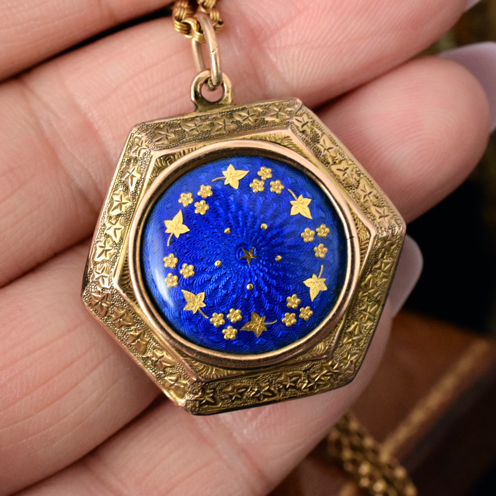 Antique Victorian-Edwardian 9ct Yellow Gold Enamel Photo Locket