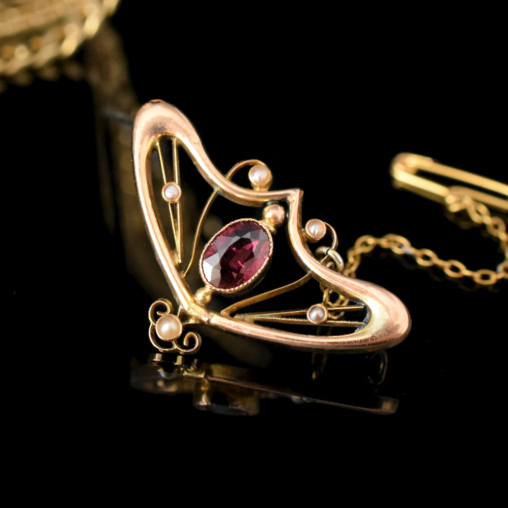 Antique Australian 9ct Rose Gold And Garnet Brooch By ‘Taylor and Sharp’ Circa 1905