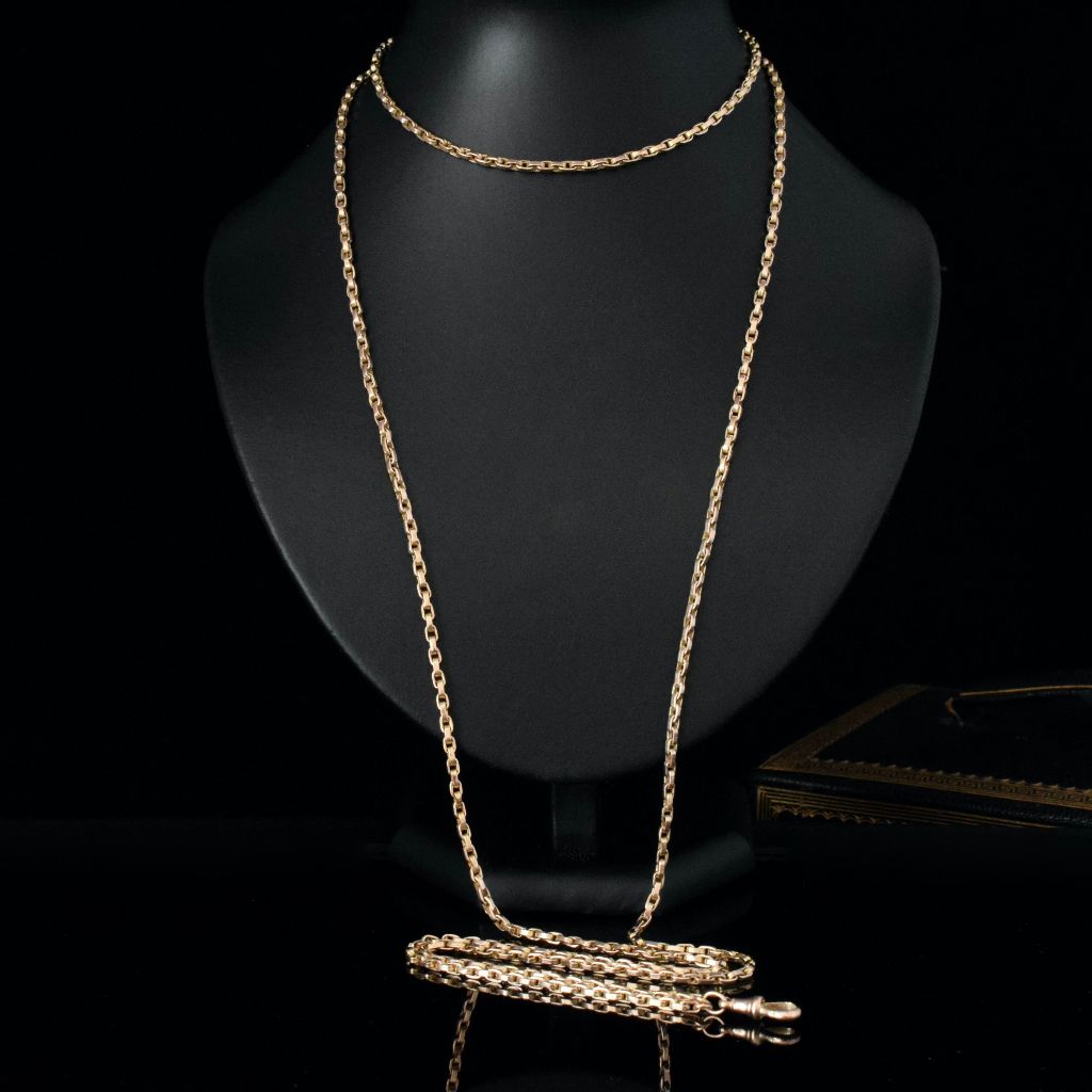 Antique Victorian 9ct Rose Gold Long Guard Chain Circa 1900