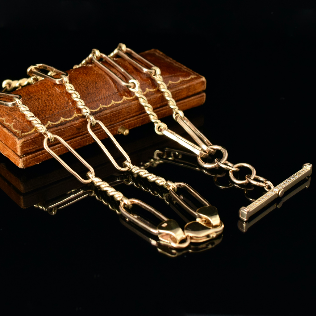 Superb Modern 9ct Yellow Gold And Diamond Fancy Link Fob Chain