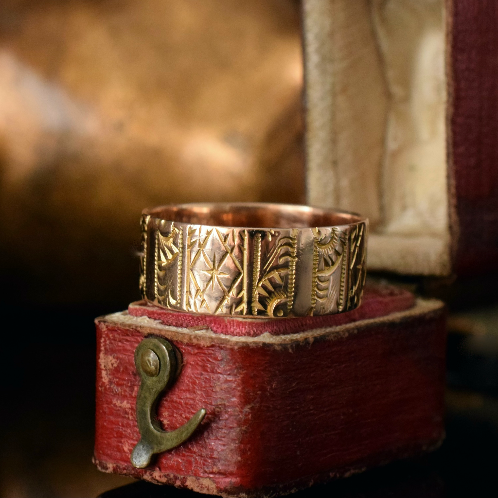 Antique Victorian 15ct Rose Gold Patterned Cigar Band By ‘Edward Vaughton’ Birmingham 1888