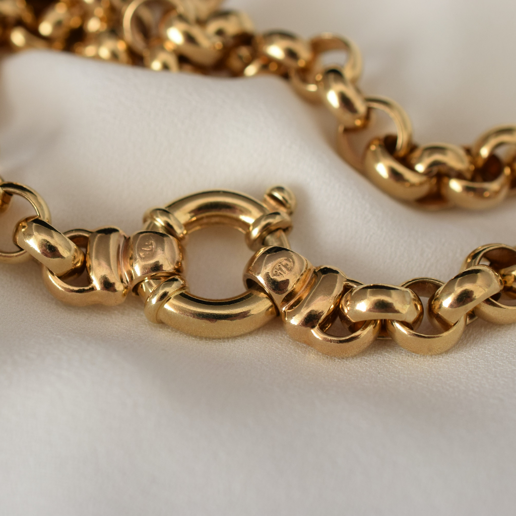 Modern Heavy 9ct Yellow Gold Belcher Chain With Bolt Ring Clasp 53.78 Grams