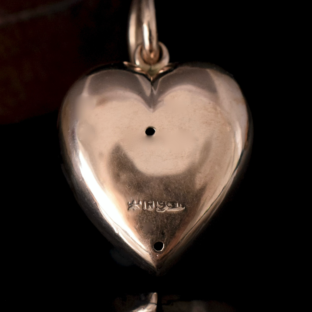 Antique 9ct Rose Gold Garnet Heart Pendant By Robert Rollason Circa 1910