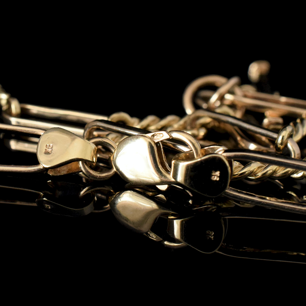 Superb Modern 9ct Yellow Gold And Diamond Fancy Link Fob Chain