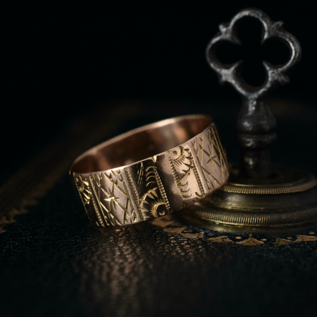 Antique Victorian 15ct Rose Gold Patterned Cigar Band By ‘Edward Vaughton’ Birmingham 1888