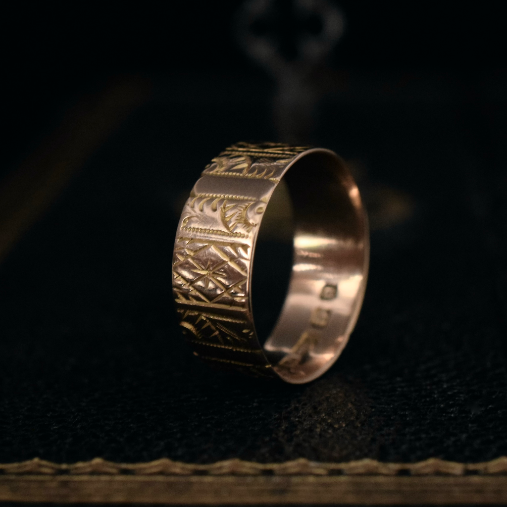 Antique Victorian 15ct Rose Gold Patterned Cigar Band By ‘Edward Vaughton’ Birmingham 1888