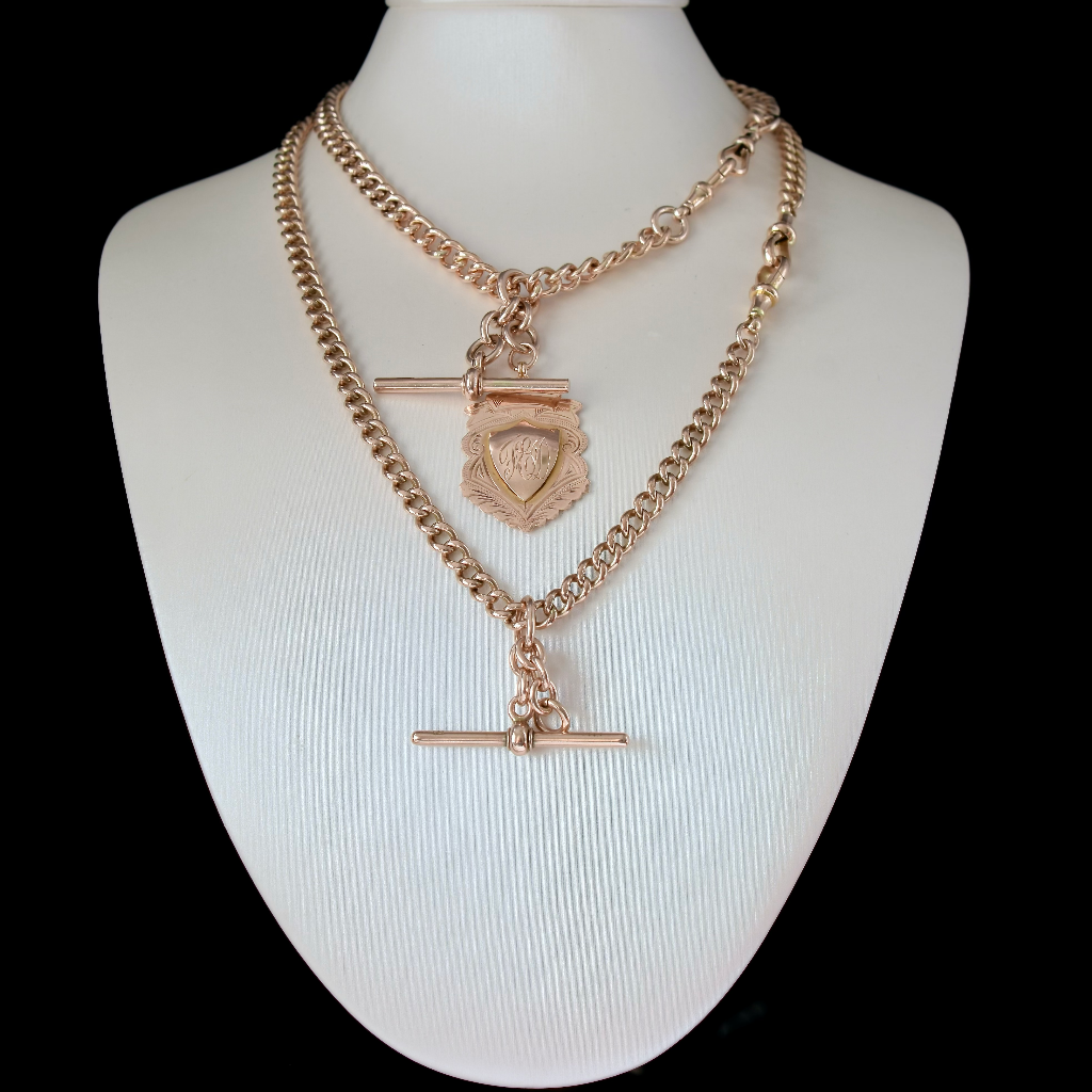 Antique Australian 9ct Rose Gold Double Albert Watch Chain Circa 1910