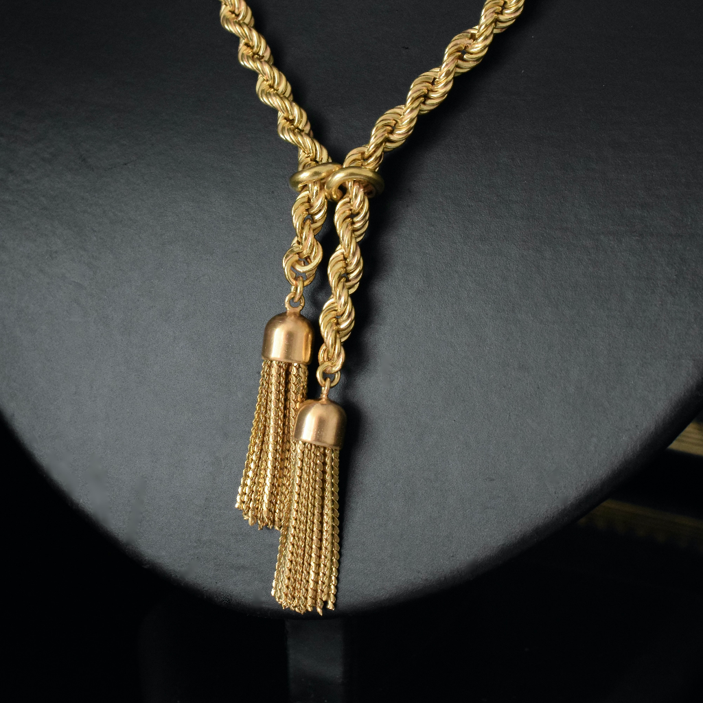 Superb 18ct Yellow Gold Italian Lariat Tassel Necklace