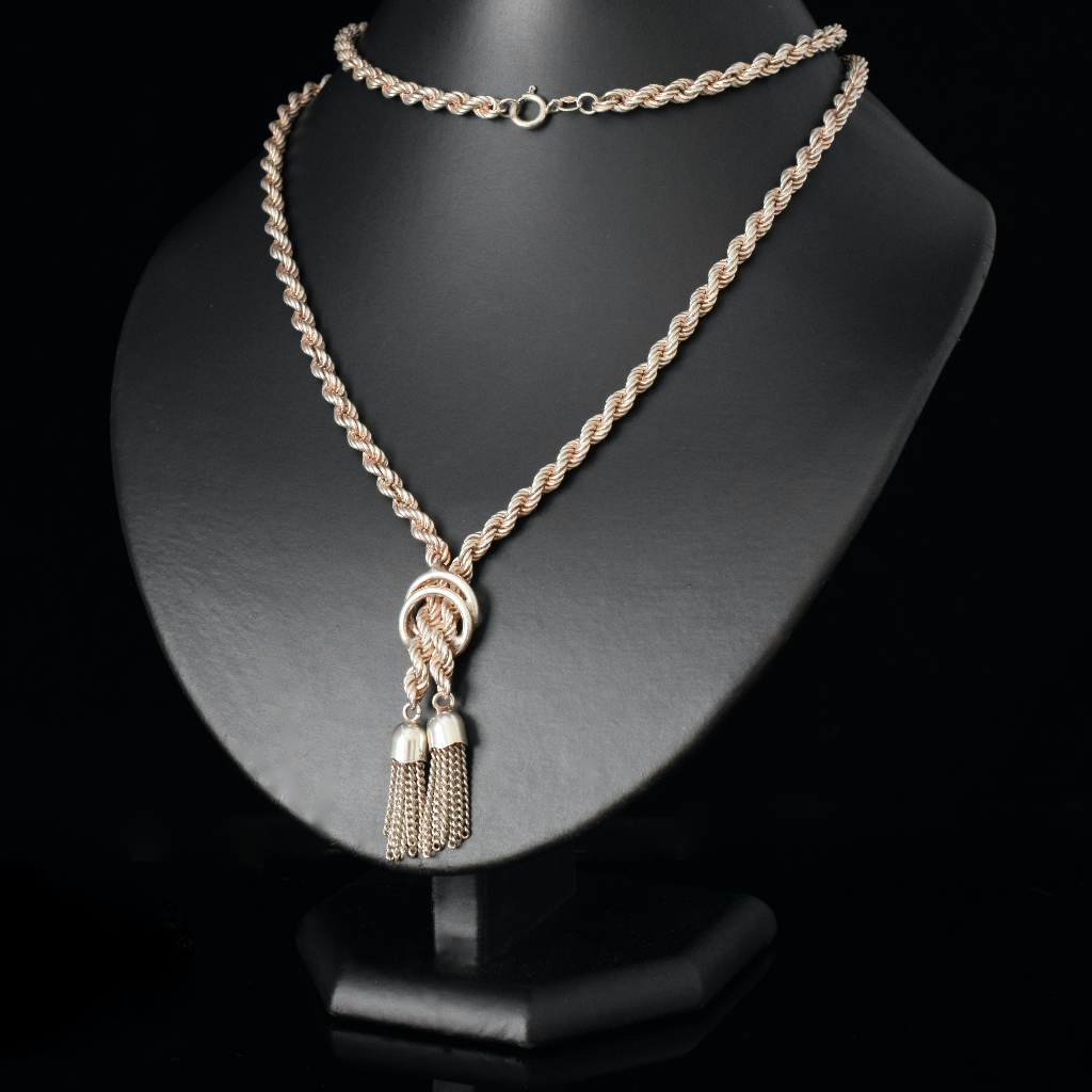 Vintage Sterling Silver Rope Twist Lariat Tassel Necklace