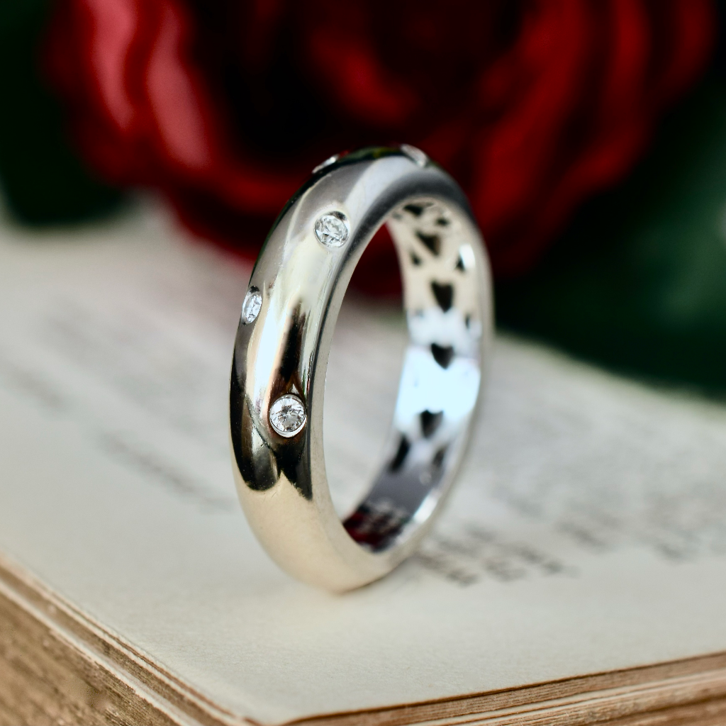 Modern 18ct White Gold Tube Style Diamond Wedding Band