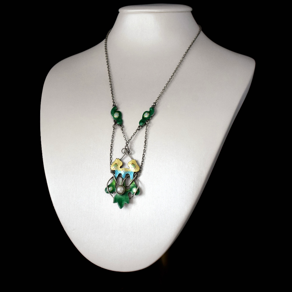 Antique Art Nouveau/Arts& Crafts Sterling Silver And Enamel Necklace Circa 1905
