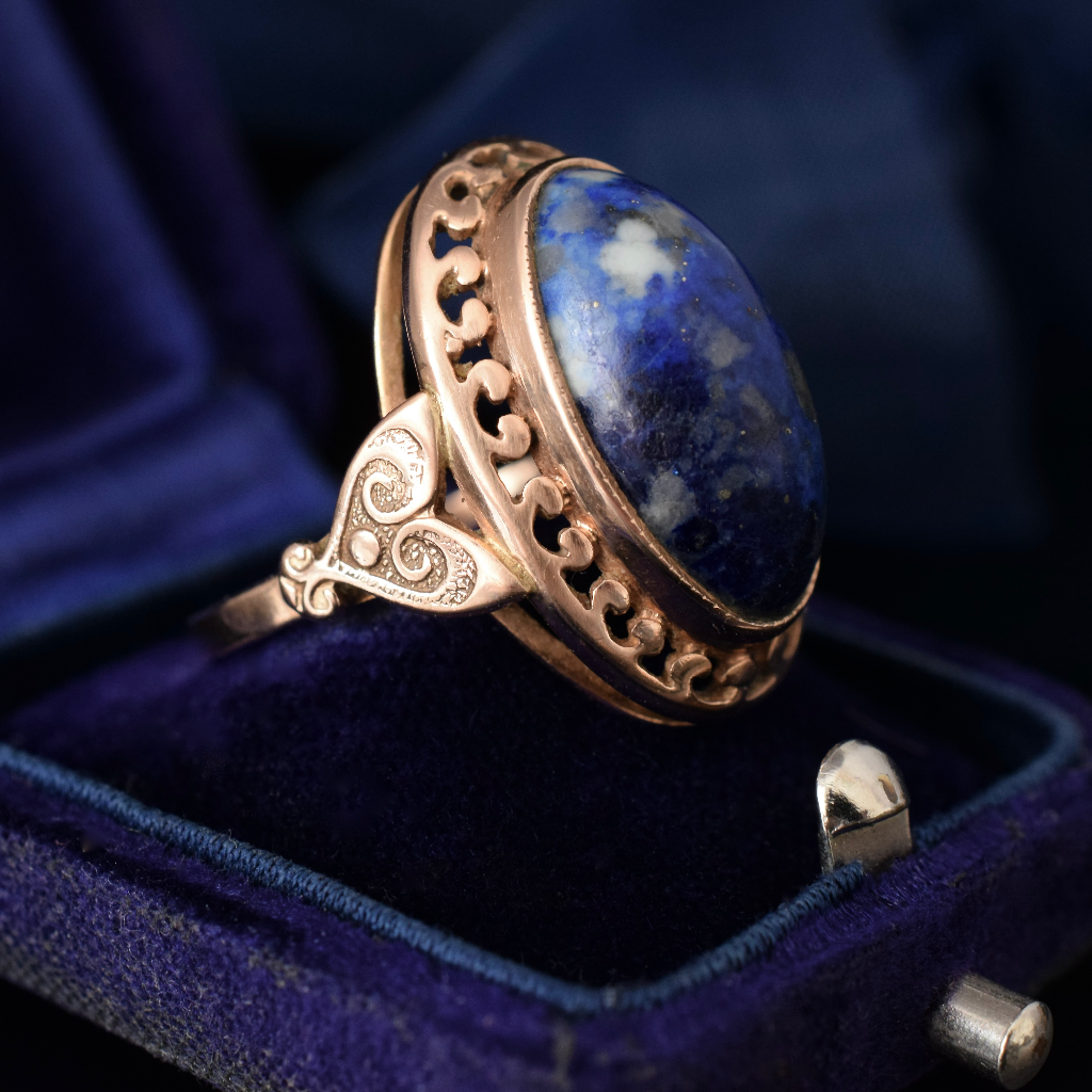 Vintage Russian 14ct Rose Gold Lapis Lazuli Cabochon Ring