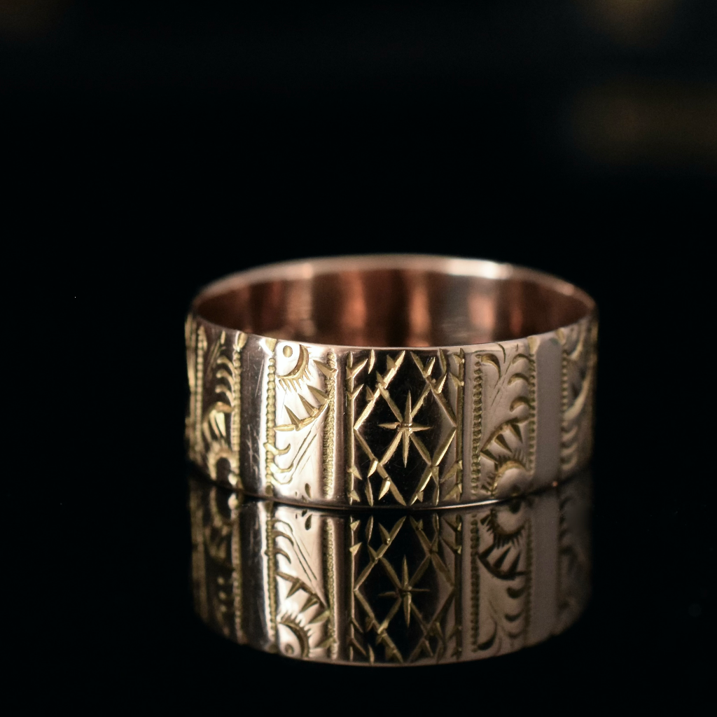 Antique Victorian 15ct Rose Gold Patterned Cigar Band By ‘Edward Vaughton’ Birmingham 1888