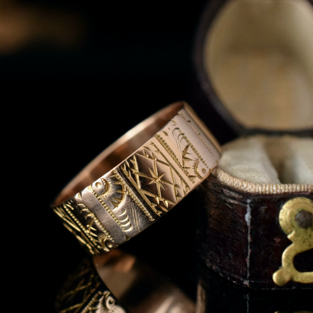 Antique Victorian 15ct Rose Gold Patterned Cigar Band By ‘Edward Vaughton’ Birmingham 1888
