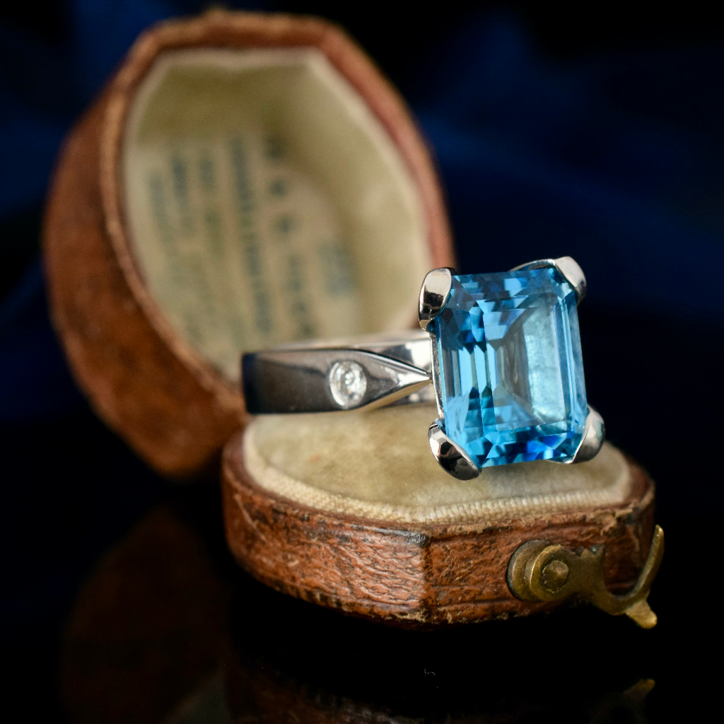 Modern 18ct White Gold Swiss Blue Topaz And Diamond Ring Independent Valuation Included In Purchase For - $3,990