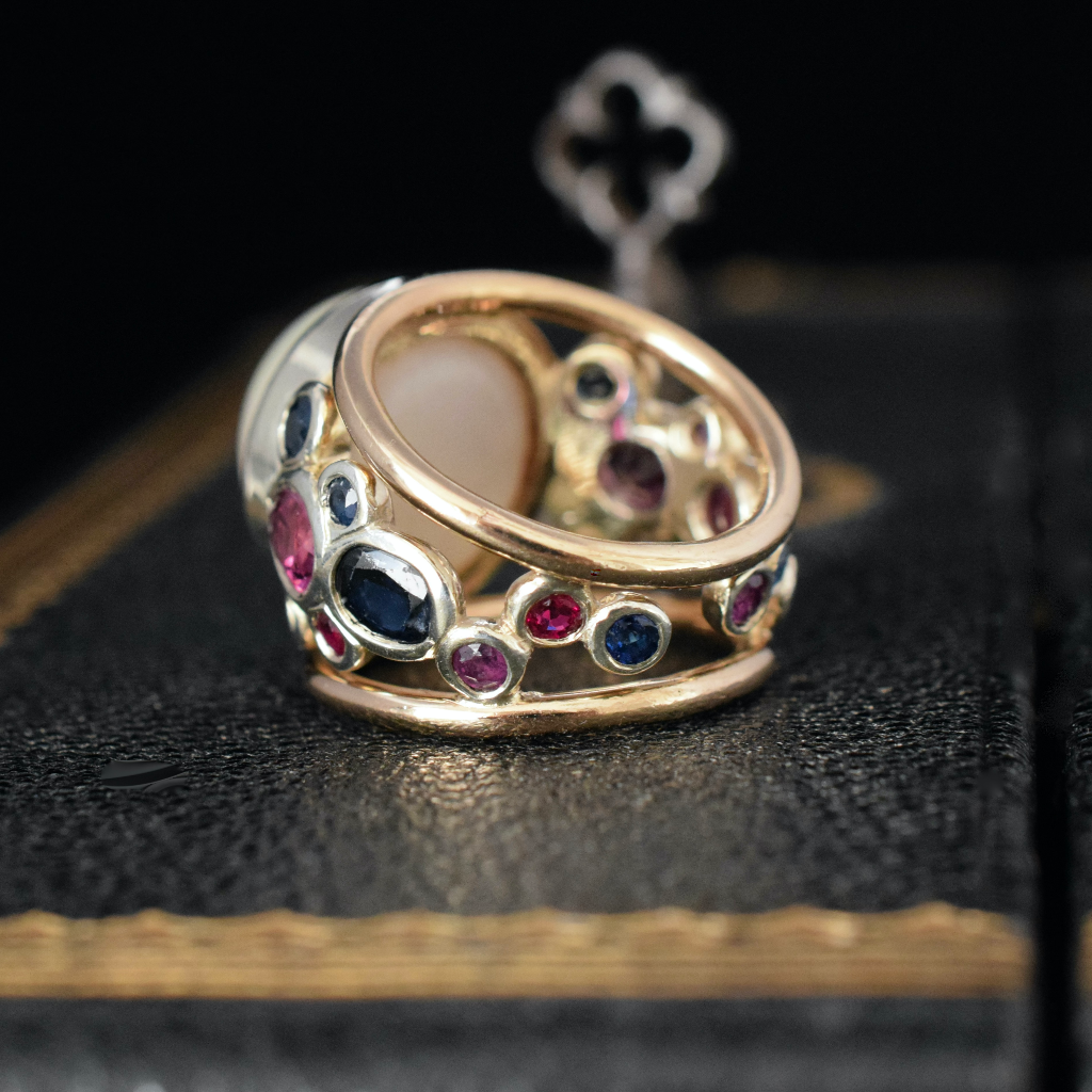 Modern 18ct Yellow Gold Mabe Pearl Sapphire, Ruby, Emerald Diamond Ring (Independent Valuation Included In Purchase For - $8000)