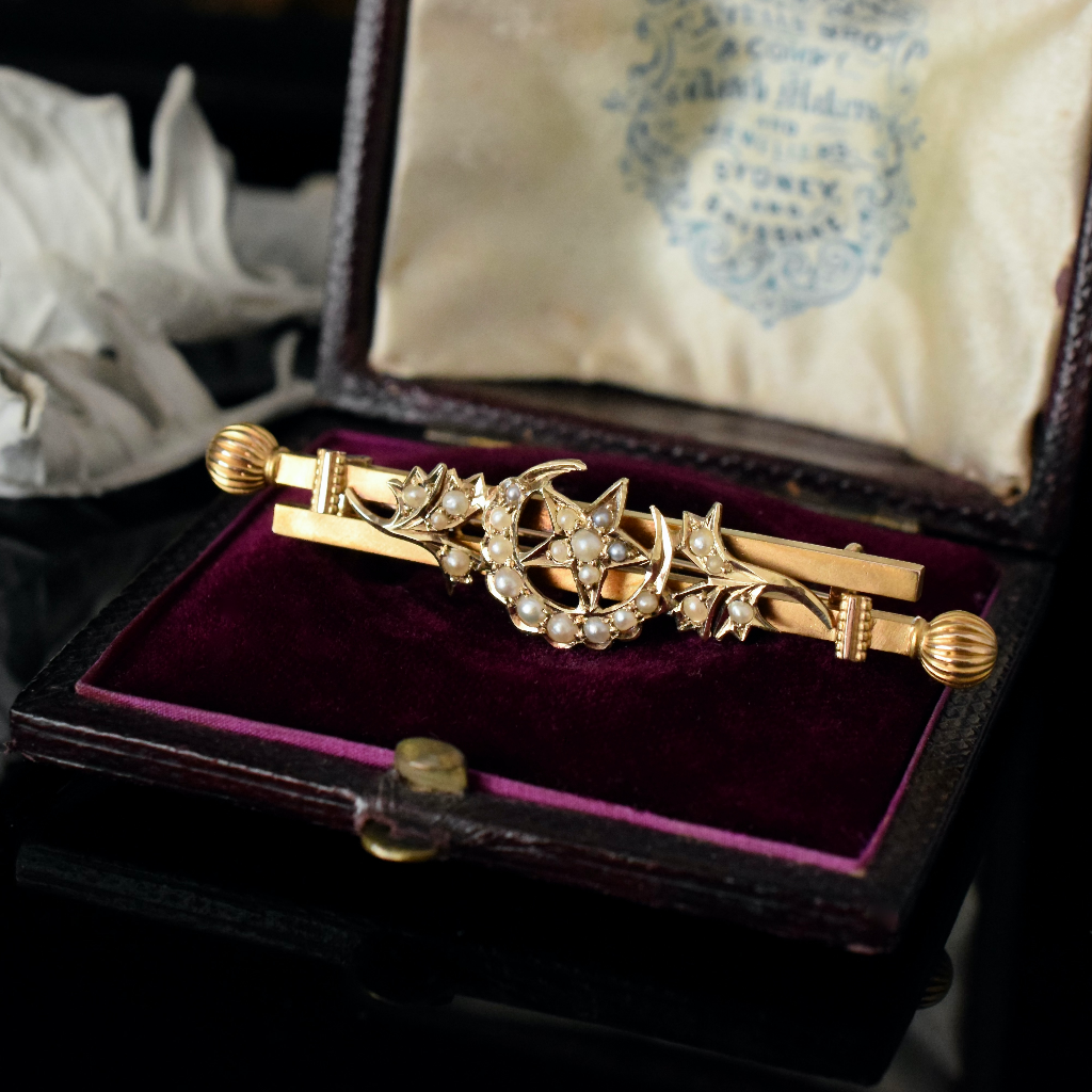 Antique Australian 15ct Seed Pearl Brooch By Duggin And Shappere Circa 1900