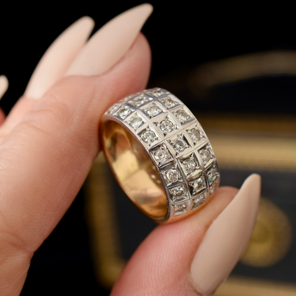 Modern 18ct Yellow And White Gold Diamond Cigar Band 0.60ct