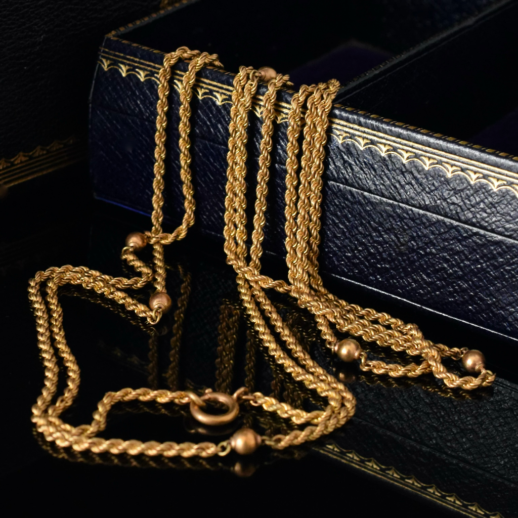 Antique Rolled Gold Rope Twist And Ball Fancy Guard Chain Circa 1900