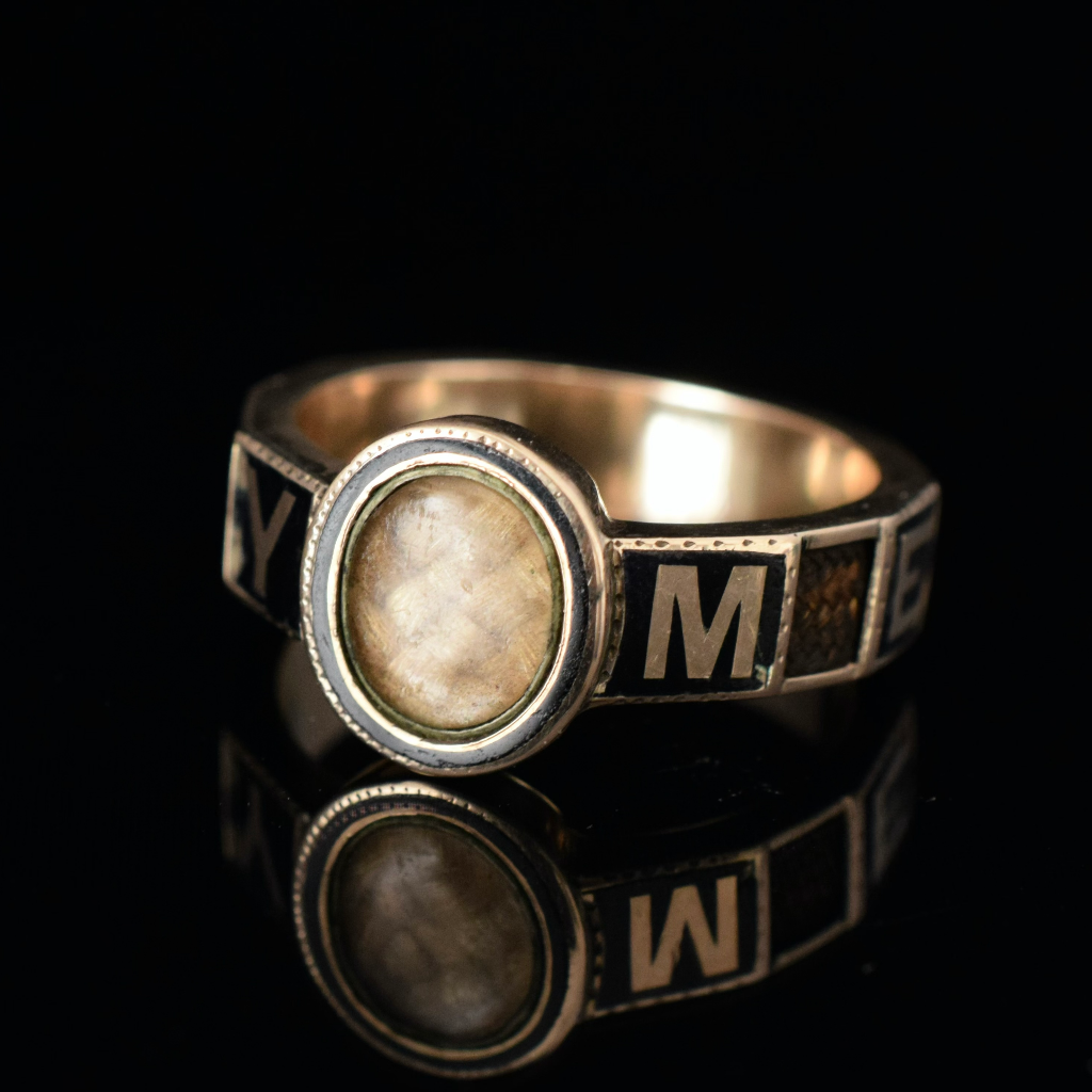 Late Victorian Gold Enamel & Hair ‘Memory’ Mourning Ring Circa 1860-1880