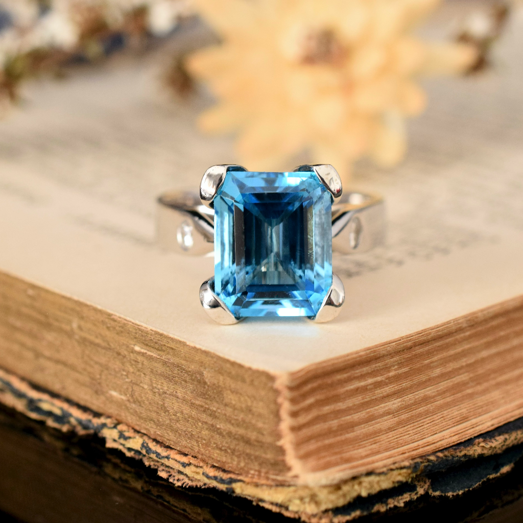 Modern 18ct White Gold Swiss Blue Topaz And Diamond Ring Independent Valuation Included In Purchase For - $3,990