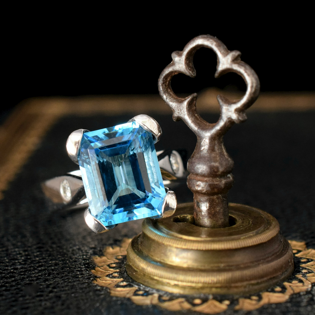 Modern 18ct White Gold Swiss Blue Topaz And Diamond Ring Independent Valuation Included In Purchase For - $3,990