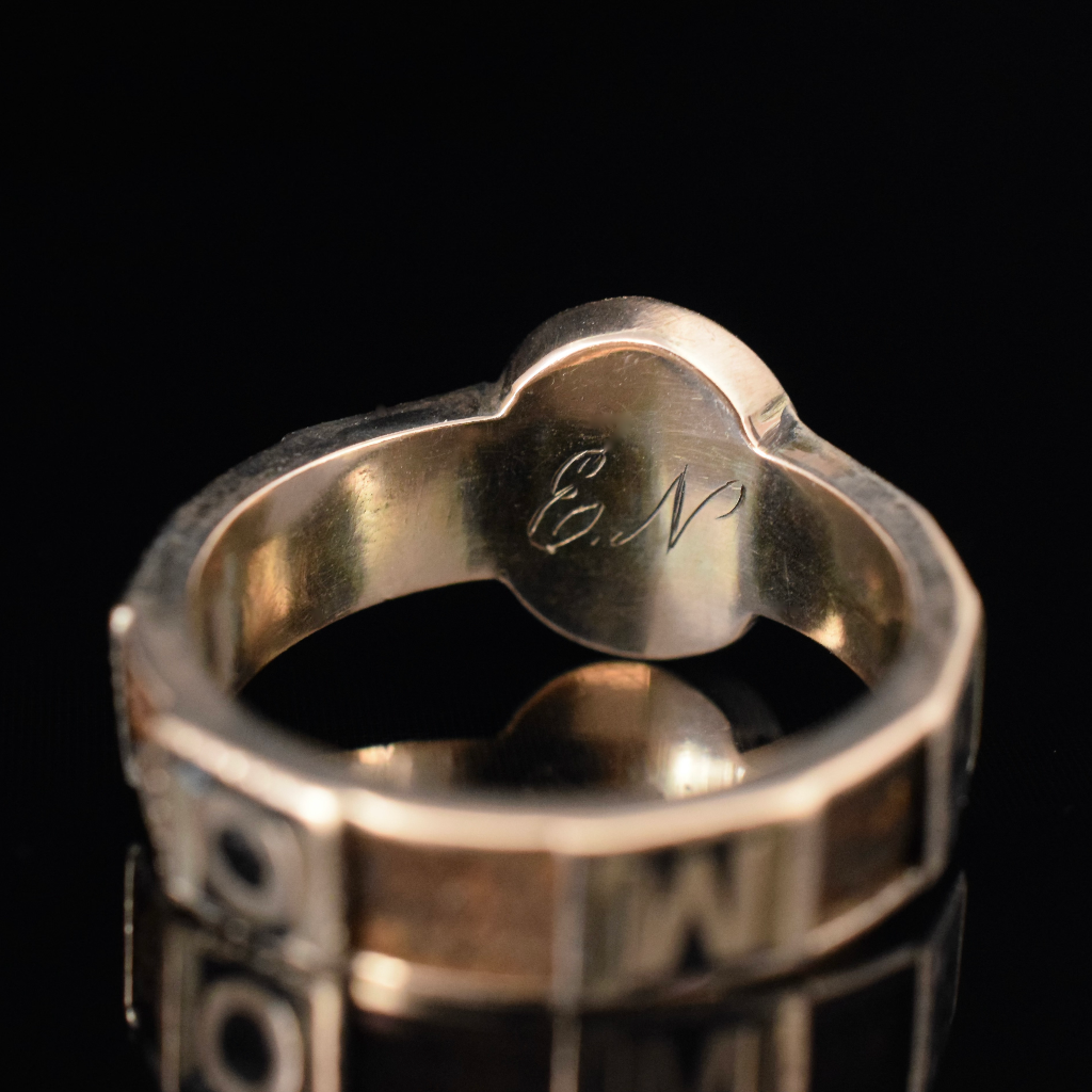 Late Victorian Gold Enamel & Hair ‘Memory’ Mourning Ring Circa 1860-1880
